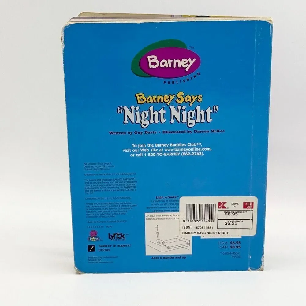 Becker & Mayer Barney Says Night Night Vintage Hardback Book for Toddlers